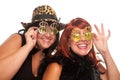 Two Beautiful Girls with Bling Dollar Glasses Royalty Free Stock Photo