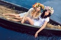 Two beautiful girls in boat Royalty Free Stock Photo