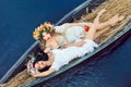 Two beautiful girls in boat Royalty Free Stock Photo