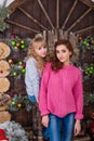 Two beautiful girls posing in Christmas decorations Royalty Free Stock Photo