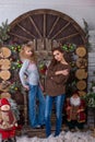 Two beautiful girls posing in Christmas decorations Royalty Free Stock Photo