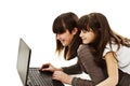 Two beautiful happy girls using a laptop Royalty Free Stock Photo