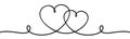 Two beautiful hearts ribbon calligraphy line valentines day decoration isolated - vector