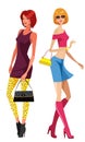 Two beautiful models in fashionable clothes. Vector illustration.