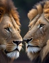 Two Beautiful Lions Facing Each Other