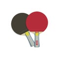 Two beautiful realistic rackets with a conical handles in red, black and blue colours for ping-pong close up isolated on white Royalty Free Stock Photo