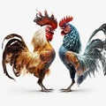 Two beautiful roosters fight each other, duel battle of two roosters, Royalty Free Stock Photo