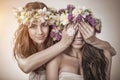 Two beautiful spring fairy, friendship symbol Royalty Free Stock Photo