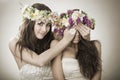 Two beautiful spring fairy , funny, friendship symbol Royalty Free Stock Photo