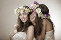 Two beautiful spring fairy , funny, friendship symbol Royalty Free Stock Photo