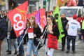 Two Beautiful Students Protesting With Flags Against The Macron Government