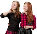 Two beautiful teen girls in red and black clothes Royalty Free Stock Photo