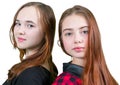 Two beautiful teen girls in red and black clothes Royalty Free Stock Photo