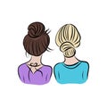 Two Beautiful Women Friends Hugging Together, Back View, Female Friendship Vector Illustration