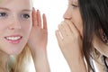 Two beautiful women telling secret Royalty Free Stock Photo