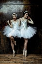 Two beautiful women wearing white tutu skirt Royalty Free Stock Photo