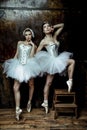 Two beautiful women wearing white tutu skirt Royalty Free Stock Photo