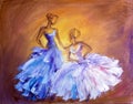 Two beautiful womenl. Oil painting. Royalty Free Stock Photo