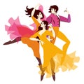 Two beautiful young girls and a young man dancing isolated on a white background. Spanish motives. Vector illustration Royalty Free Stock Photo