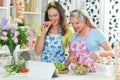 Two beautiful young women cooking together in kitchen Royalty Free Stock Photo