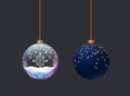 Two beautifull matte and glass balls. Toys for new year celebration. Christmass tree decoration elemenst. Crystall Ball