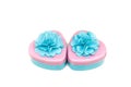 Two beautifully decorated heart shape containers in pastel color