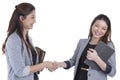 Two beauty businesswomen handshaking