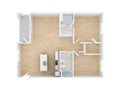 Two bedroom apartment 3D illustration. Floor plan top view isolated on white background.