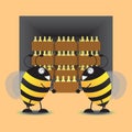 Two Bee Storage Honey Jar Into The Warehouse. Vector Illustration