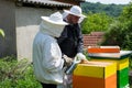 Beekeeping Duo: Guardians of the Beehive Royalty Free Stock Photo