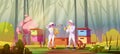 Two beekeepers work near apiary in forest. Royalty Free Stock Photo