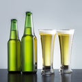 Two Beer Glass And Bottle On A Dark Wooden Table Royalty Free Stock Photo