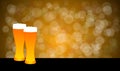 Two beer glasses and blur bokeh background