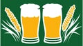 Two beer glasses clinking, wheat background, pub menu design Royalty Free Stock Photo