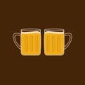 Two beer glasses mug with foam cap froth bubble. Flat design Royalty Free Stock Photo