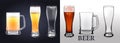 A set of photos of realistic beer mugs isolated on a transparent background. One empty mug and one full mug. Glass full with blond Royalty Free Stock Photo