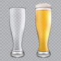 Two beer glasses. One empty mug and one full mug. Royalty Free Stock Photo