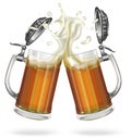 Two beer mugs with beer Royalty Free Stock Photo