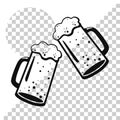 Two beer mugs icons with black outline without background isolated vector alcohol Royalty Free Stock Photo