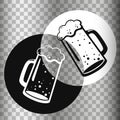 Two beer mugs icons in black white outline without background isolated vector of alcohol Royalty Free Stock Photo