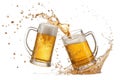 Two Beer Mugs Toasting With Splashes isolated on a white Background - generated by ai Royalty Free Stock Photo