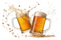 Two Beer Mugs Toasting With Splashes isolated on a white Background - generated by ai Royalty Free Stock Photo