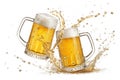 Two Beer Mugs Toasting With Splashes isolated on a white Background - generated by ai Royalty Free Stock Photo