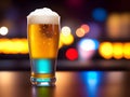 two beer mugs on wooden table in a pub with blurred background, Ai generated Royalty Free Stock Photo