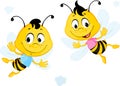 Two Bees Flying Cartoon isolated on White - Vector Illustration Royalty Free Stock Photo