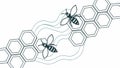 Two bees flying over a path of interconnected honeycomb cells. vector design Generative AI Royalty Free Stock Photo