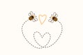 Two bees flying to meet each other along the way in the shape of a heart. Vector illustration bumble bee fall in love