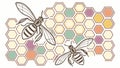 Two Bees on Hexagonal Pattern Illustration Insects and Geometry, vector design Generative AI Royalty Free Stock Photo