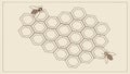 Two Bees on Honeycomb Outline Vector, vector design Generative AI Royalty Free Stock Photo
