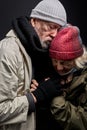 two beggars, homeless people support each other Royalty Free Stock Photo